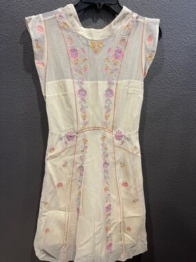 Free people Ivory Floral Embroidered Sleeveless Dress